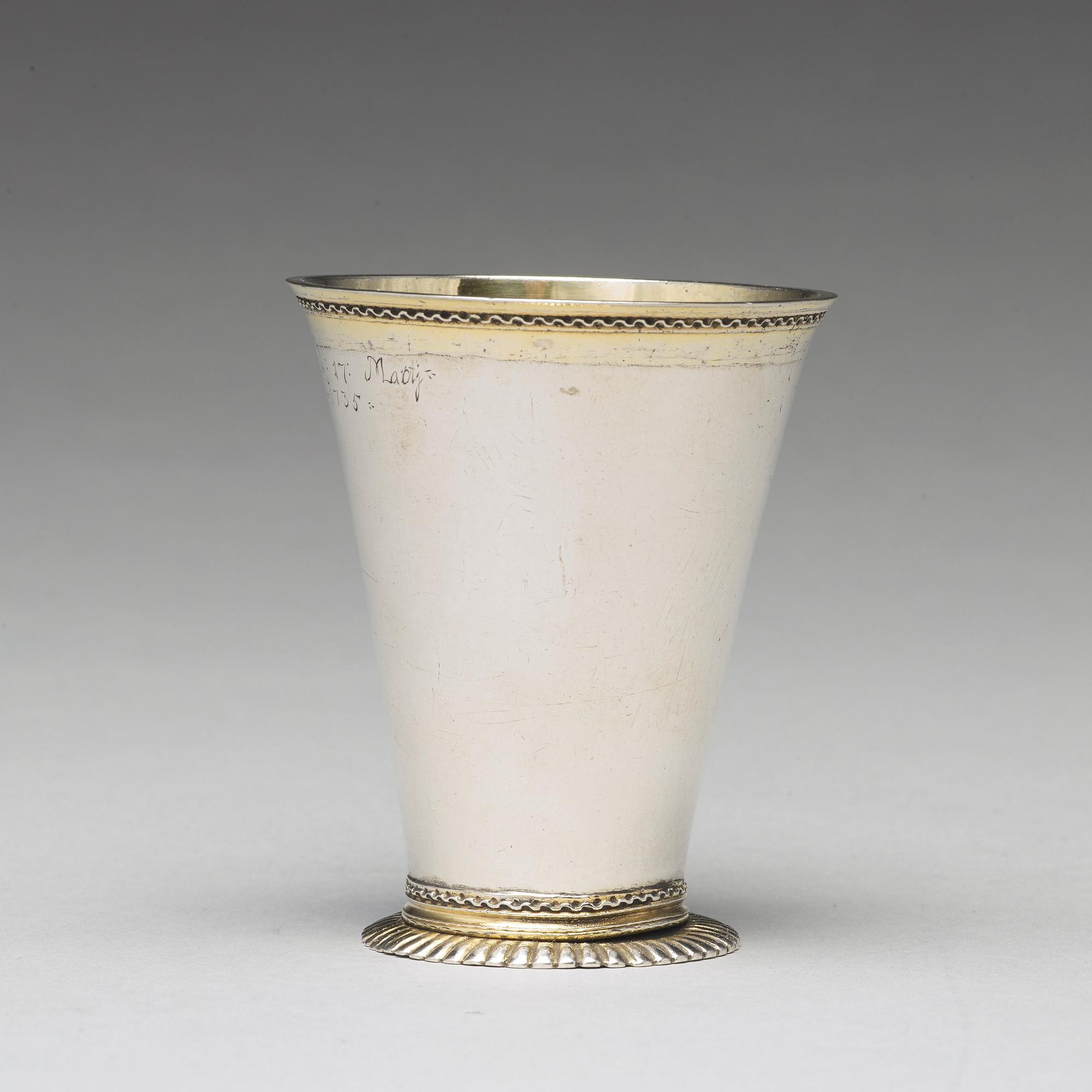 A Swedish 18th century parcel-gilt silver beaker, mark of Johan Ek, Gävle 1735.