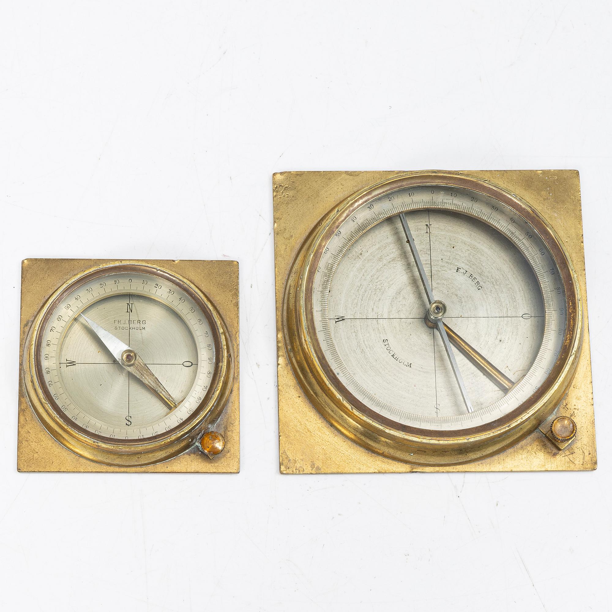 Compasses, 2 pcs, by Frans J Berg Stockholm, 18th/19th century.
