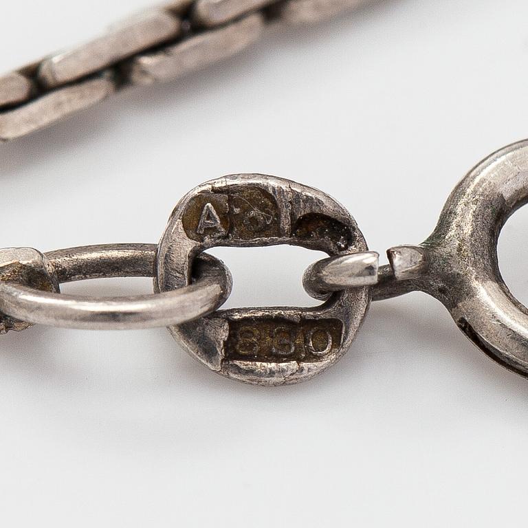 Elis Kauppi, pendant and bracelet, silver, spectrolite, Kupittaan Kulta, Turku 1965.