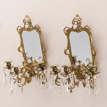 A pair of Mirrored Candle Wall Sconces, late 19th Century.