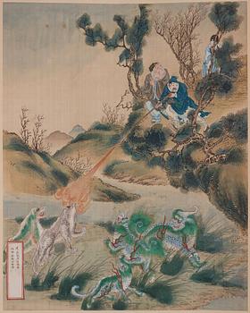 Rullmålning, okänd konstnär, akvarell och tusch på papper, Qing dynasty, 19th Century.