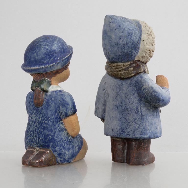 Lisa Larson, a set of two stoneware figurines, "Sommarklädd" & "Flicka 4 år", Gustavsberg.