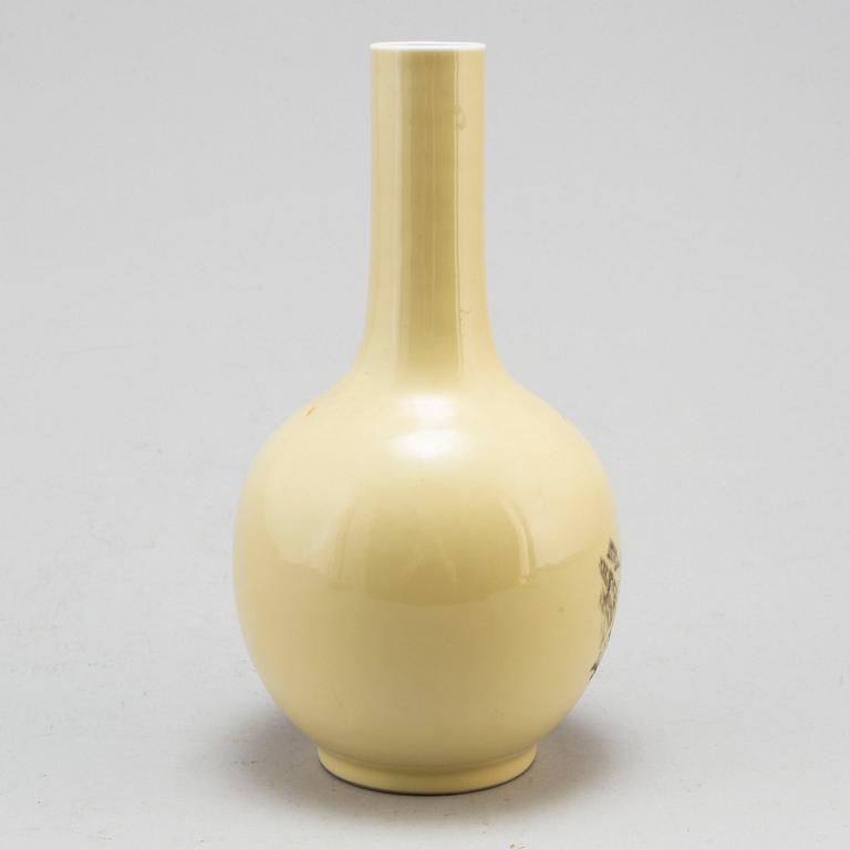 A Chinese yellow and grisaille glazed bottle vase, 20th century.