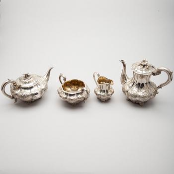 KAFFE- / TESERVIS, 4 delar, silver, London 1836, England.  Tot. vikt ca 2224 g.