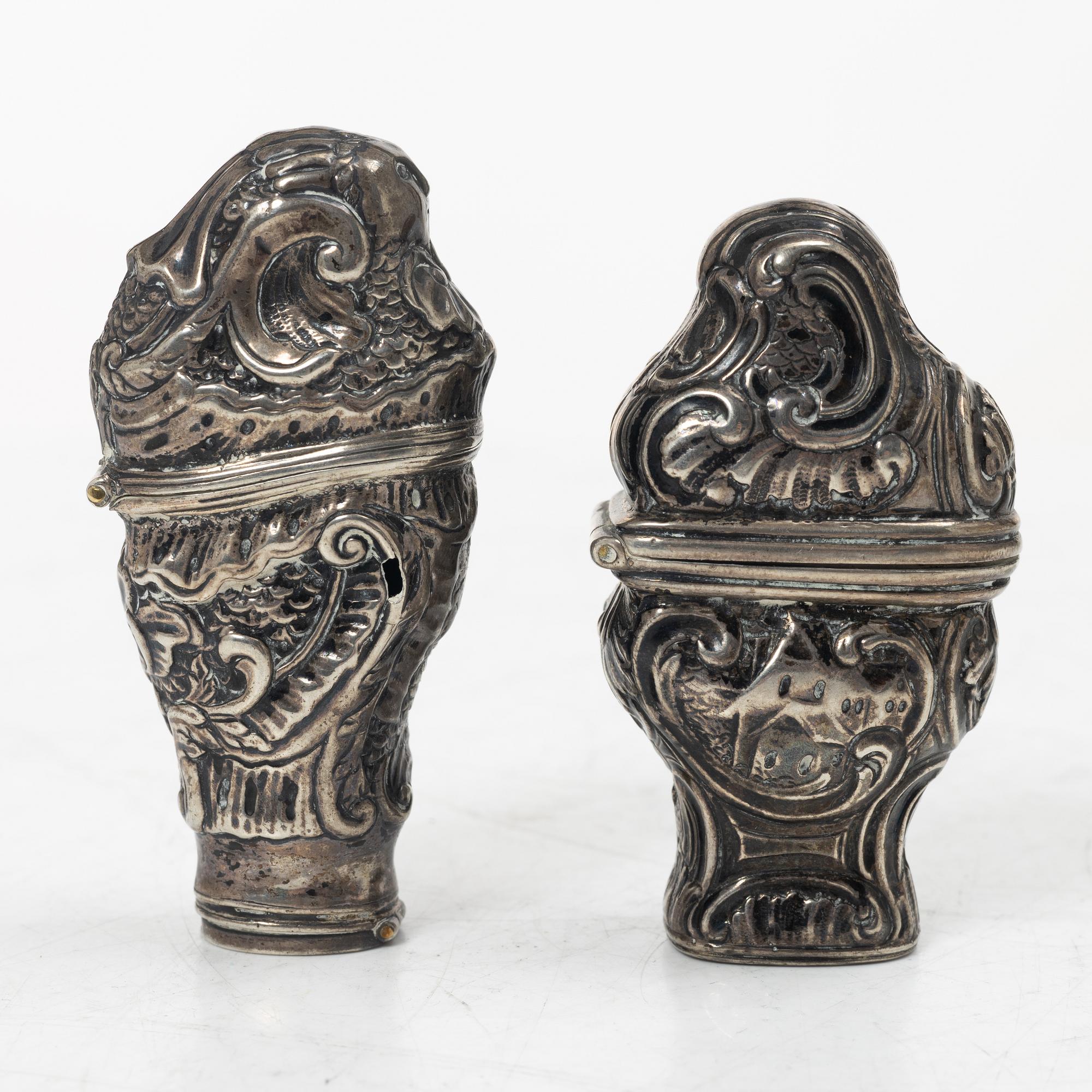 Rokoko, Two silver snuff boxes, Northern Europe, 18th century.