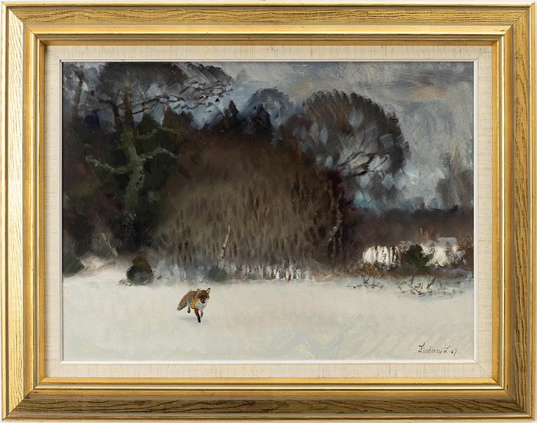 Lindorm Liljefors, Fox in winter pasture.