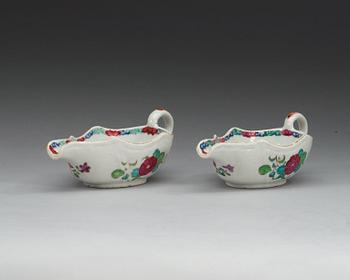 A pair of famille rose sauce boats, Qing dynasty, Qianlong (1736-95).