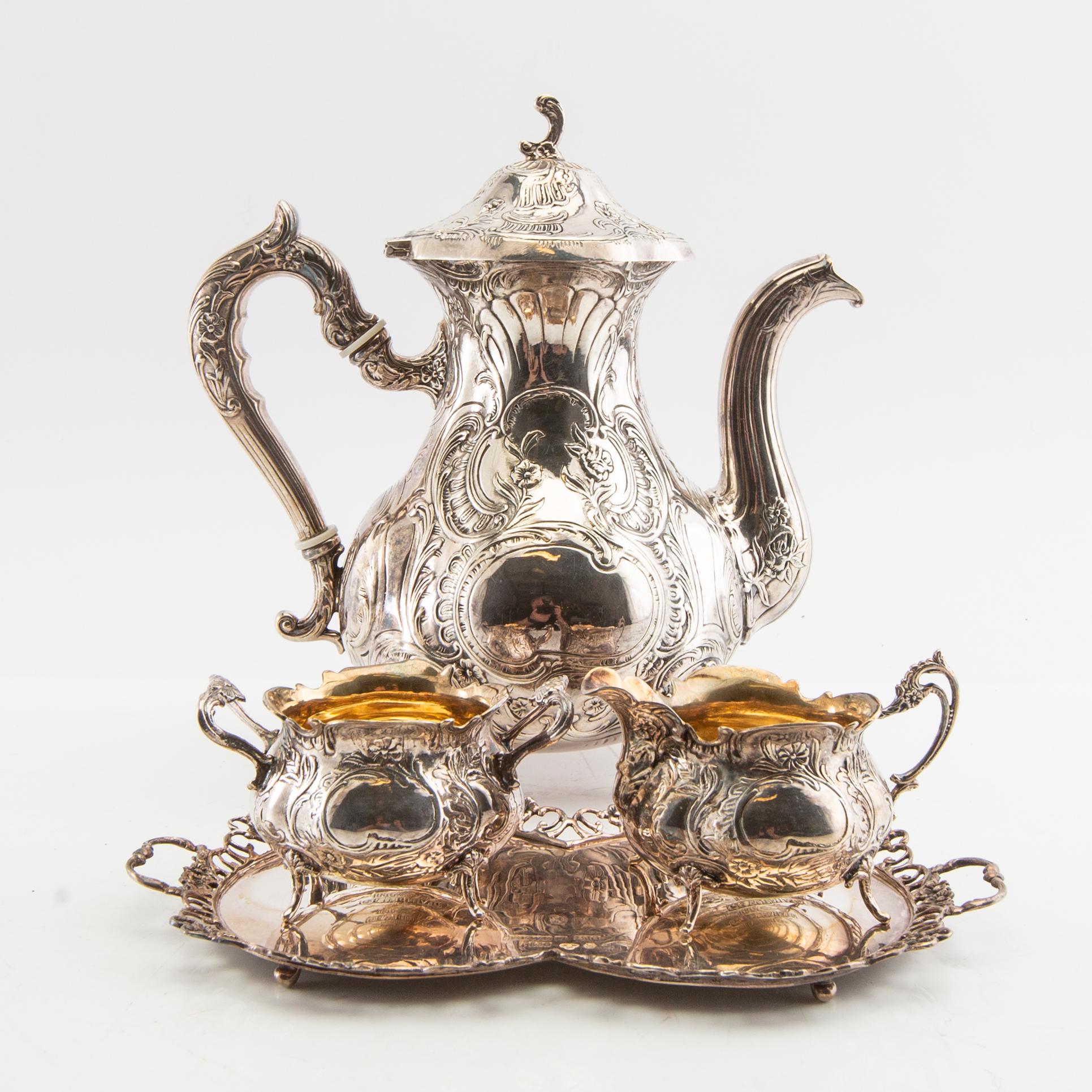 Coffee service 4 dl Rokoko style silver GEWE Malmö 1974/75.