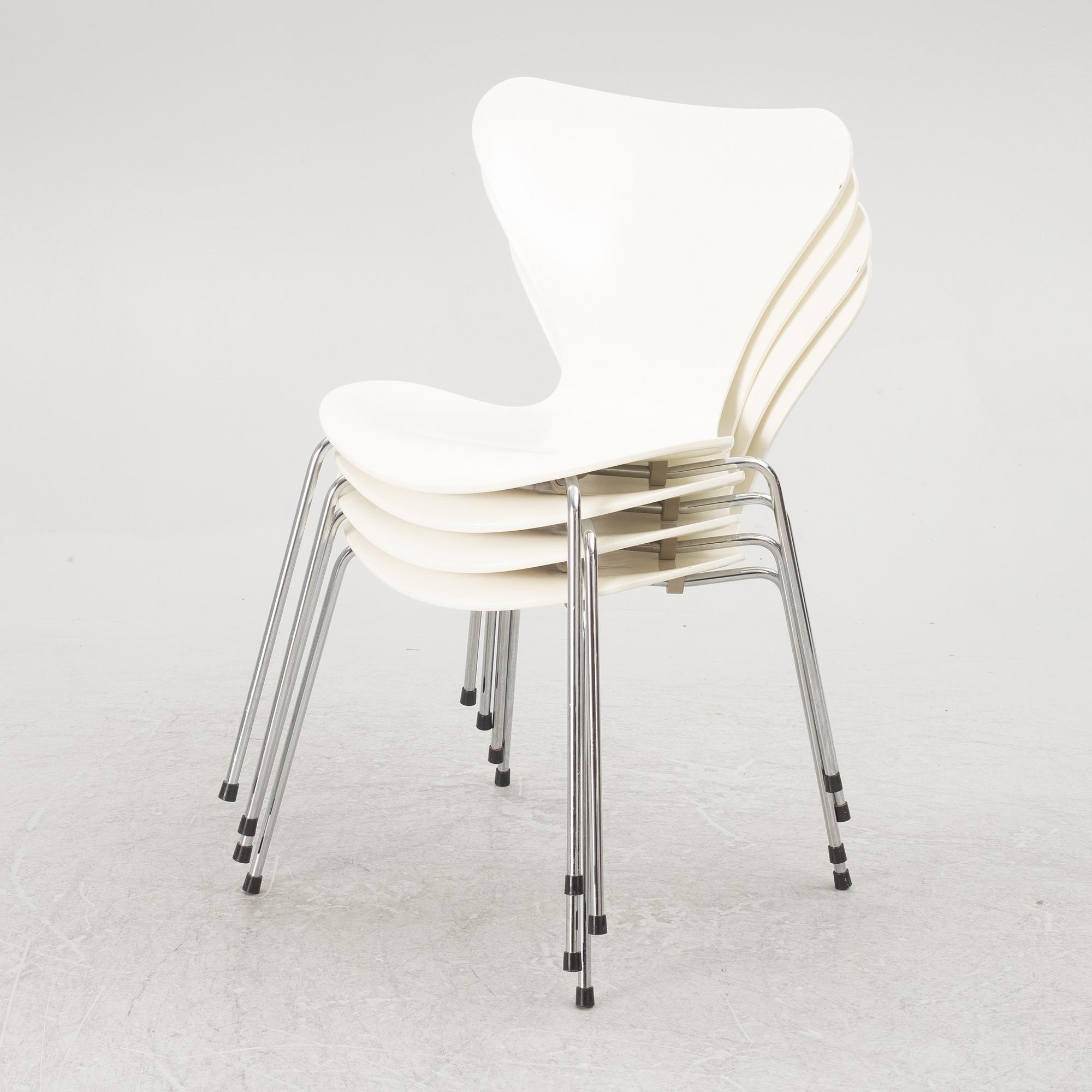 Arne Jacobsen, a set of eight model 'Seven' chairs, Fritz Hansen, Denmark 1990.