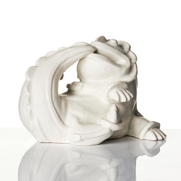 Wilhelm Kåge, a set of two stoneware sculptures of dragon puppies, Gustavsberg, 1940s.