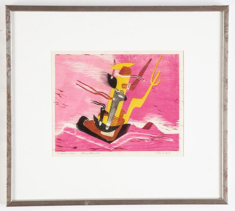 Nils Wedel, wood cut in colours, 1940 signed.