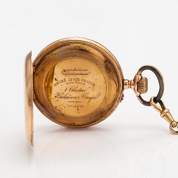 A pocket watch, 50 mm, with a 19th-century 18K chain, maker's mark of Wilhelm Pettersson, Turku 1884.