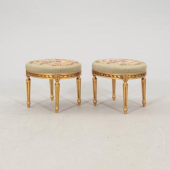 Stools, a pair in Gustavian style, circa 1900.