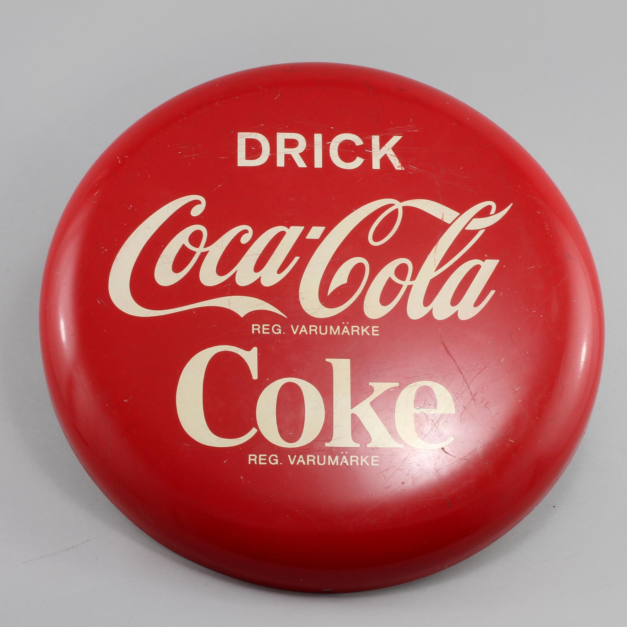 REKLAMSKYLT, metall, Coca Cola, 1900-tal.