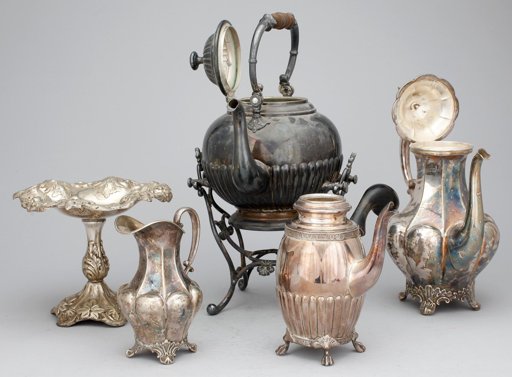 PARTI NYSILVER, 5 delar, mest AG Dufva, Stockholm sent 1800-tal till tidigt 1900-tal.