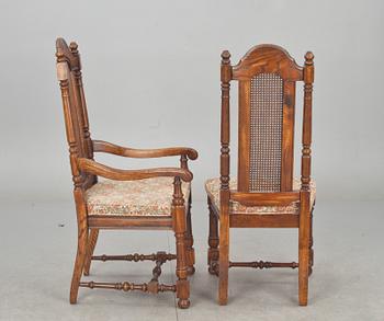 KARMSTOLAR SAMT STOLAR, 4+2. Märkt "Made by Virginia House Furniture Corp. Barockstil, 1900-talets andra hälft.