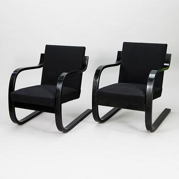 ALVAR AALTO, fåtöljer, ett par, modell 34/402, O.Y. Huonekalu- ja Rakennustyötehdas A.B. 1900-talets mitt.