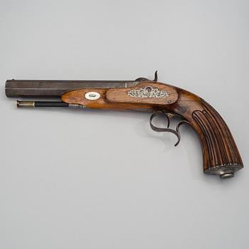 DUELLING PISTOL / PERCUSSION LOCK PISTOL, Liege, Belgium, mid 19th century.