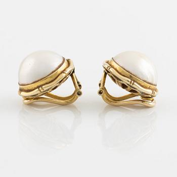 14K gold and mabe pearl clip earrings.