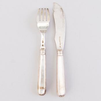 FISH CUTLERY, 6+6, silver, Russia, S:t Petersburg, ca 1900.