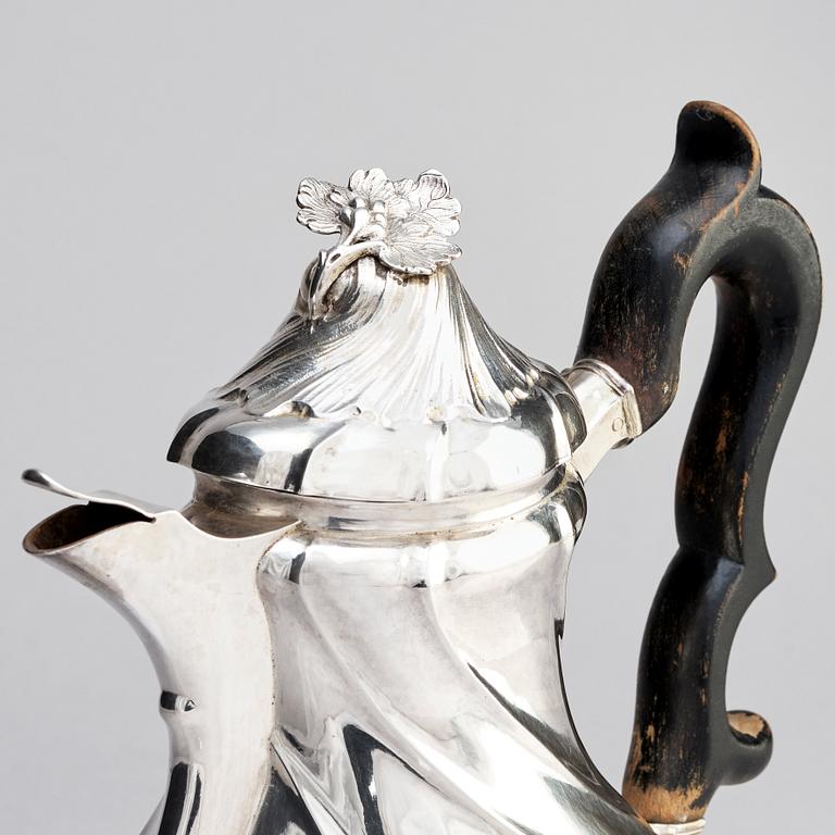 A Swedish Rococo mid 18th century silver coffee-pot, mark of Per Schotte, Skänninge 1763.