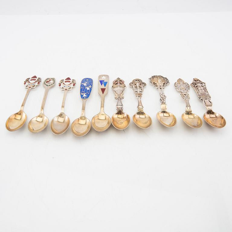 Anton Michelsen, anniversary spoons 10 pcs sterling silver for Georg Jensen, Denmark, second half of the 20th century.