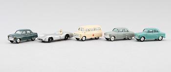 LEKSAKSBILAR 5 st, Corgi, 1950-tal.