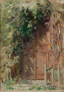 315. Erik Tryggelin, Trädgårdsmotiv med dörr.