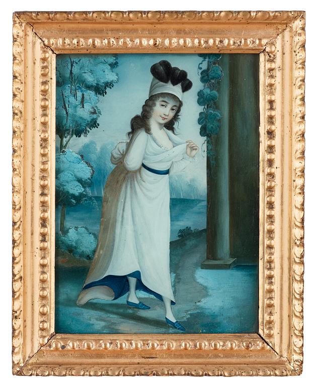 A reverse glass painting, circa 1800.