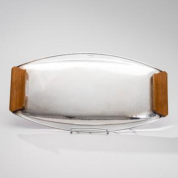 TAPIO WIRKKALA, TRAY. Signed TW. Silver 916 and teak. Kultakeskus 1963.