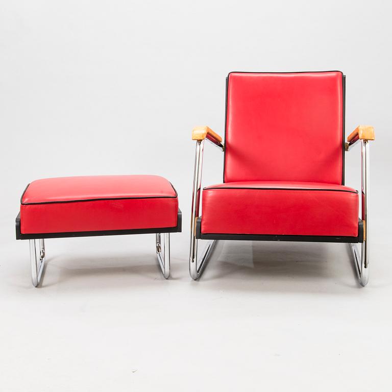 Pauli Blomstedt and Bert Uffermann, armchair and footstool, 'Post Deco' Collection, Adelta 1980s.