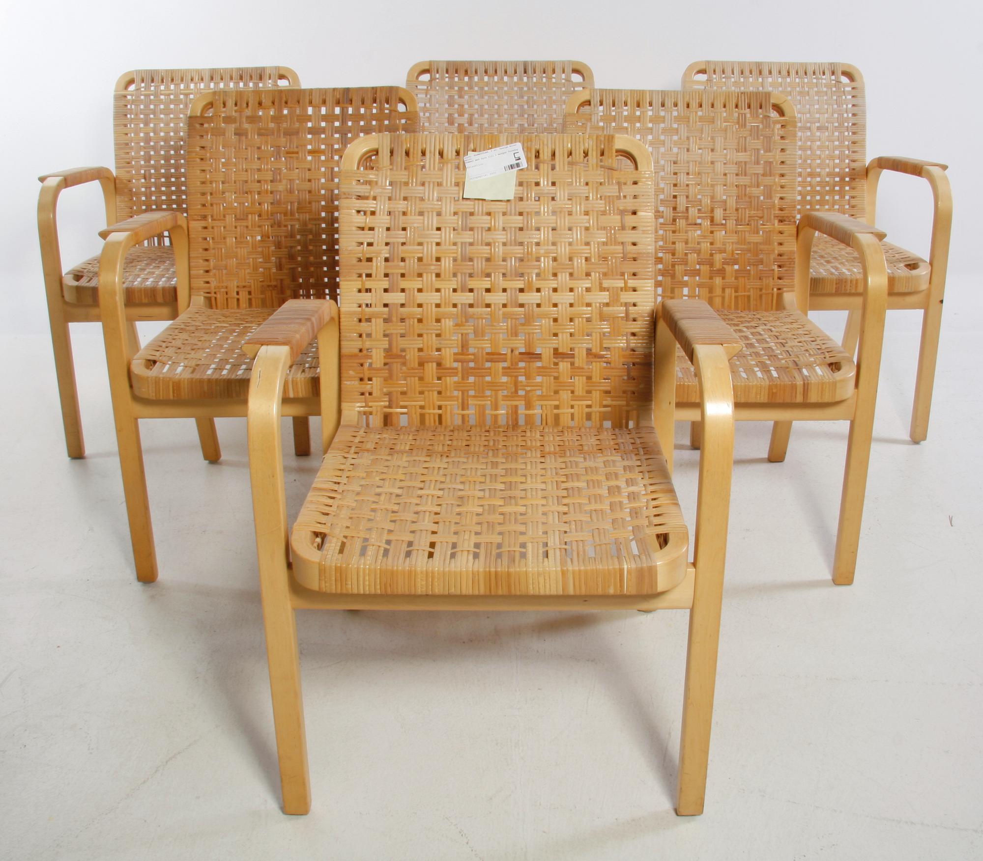 KARMSTOLAR, 6 st. Design Alvar Aalto.