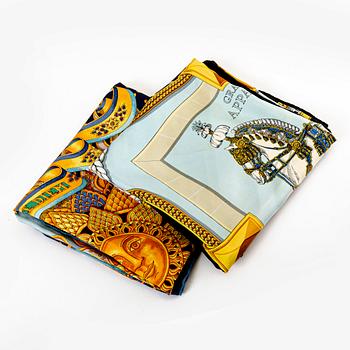Hermès, two silk scarves.