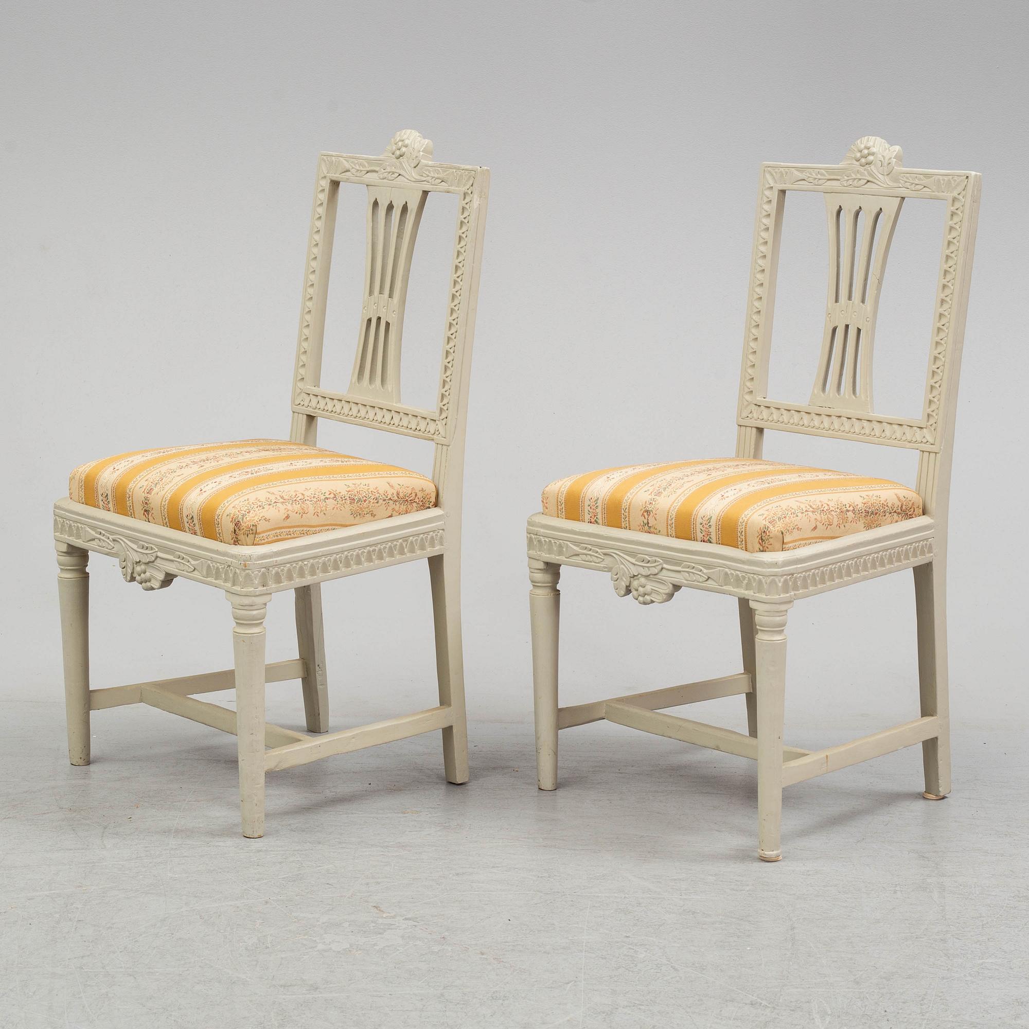 6 gustavian chairs, ca 1800.