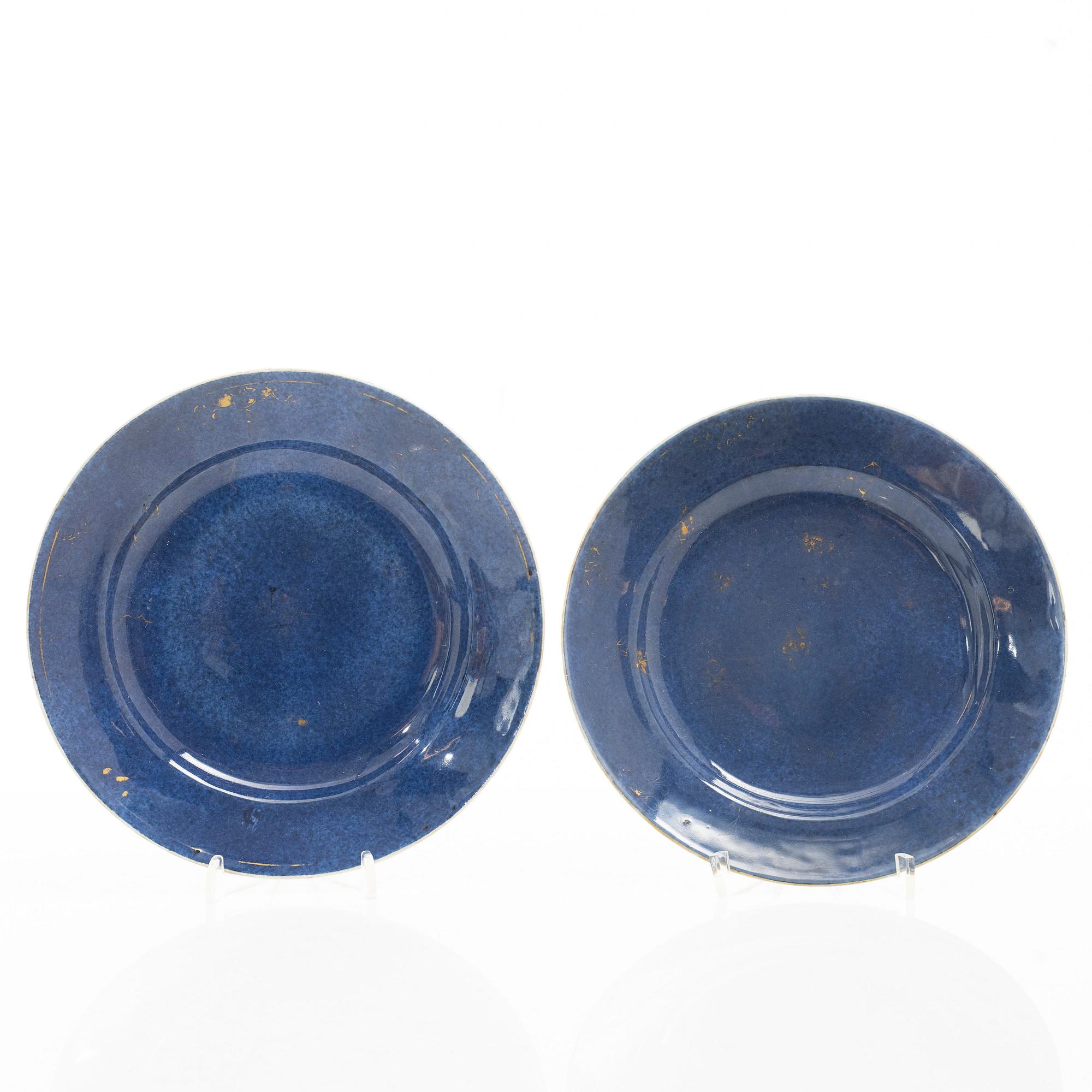 A set of seven powder blue dishes, Qing dynasty, 19th century.