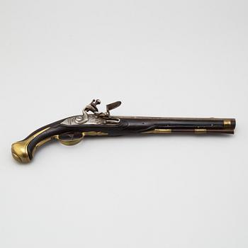 A 18th century flintlock pistol.