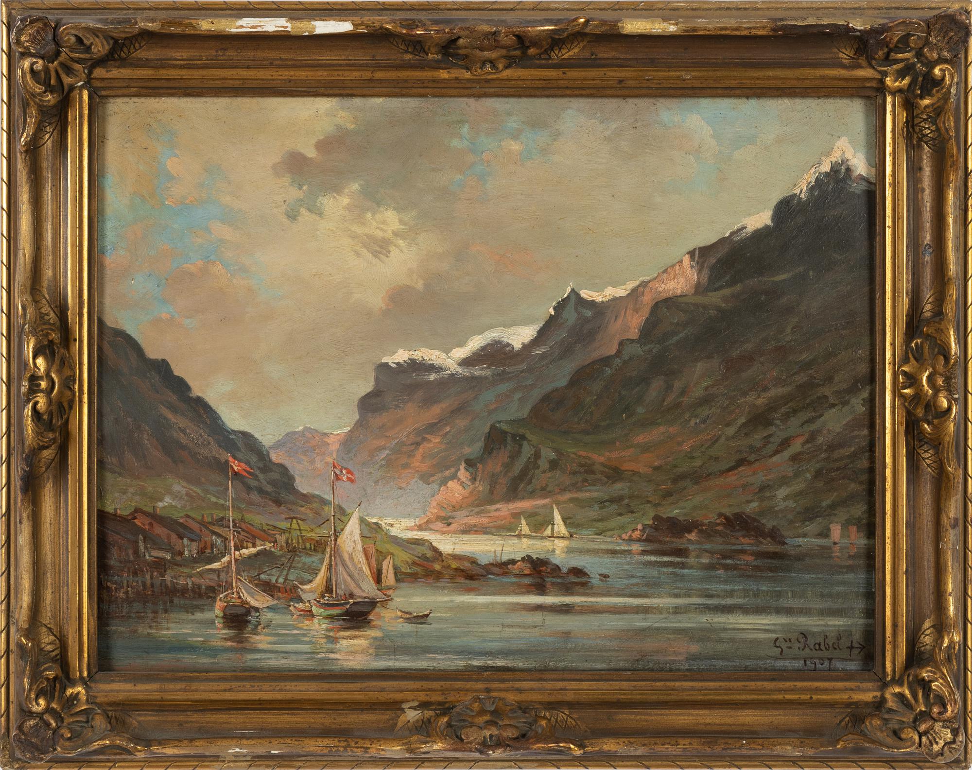 Gustave Rabel, olja på pannå, signerad och daterad 1907.