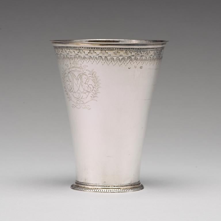 A Swedish 18th century parcel-gilt silver beaker, mark of Carl Lilja, Stockholm 1721.