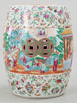 A Canton famille rose garden seat, late Qing dynasty.