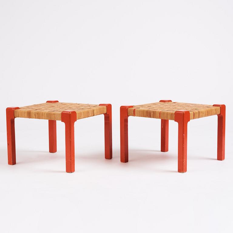 Josef Frank, a pair of lacquered coral red stools, 'model 2235', Svenskt Tenn, Stockholm 1950-60s.