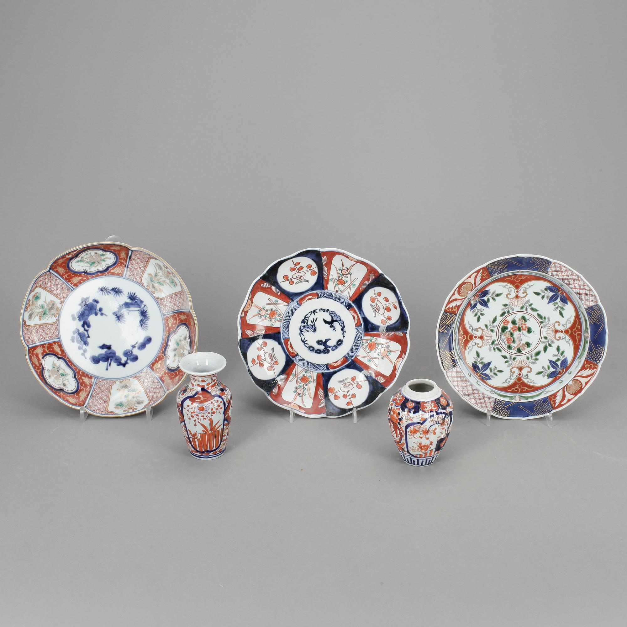 FAT och VASER, 5 delar, porslin, Imari, Japan sent 1800-tal.