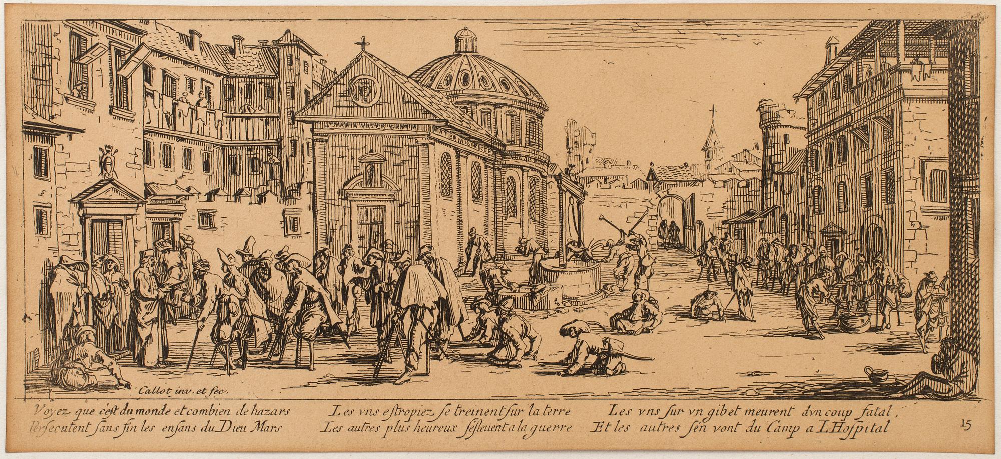 JACQUES CALLOT, Book, collection of 18 etchnings from Les miseres et les mal-hevrs de la gverre. 1633, later edition.