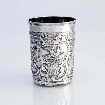 A silver beaker, possibly maker's mark of Pyetr Semenov, unknown assay master B.A (active 1760-1794), Moscow 1767.