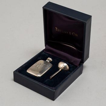A TIFFANY & CO PERFUME BOTTLE, silver.