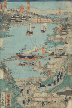 Utagawa Yoshitora, Harbour scene from the series 'Famous places on the Tokaido Road'.