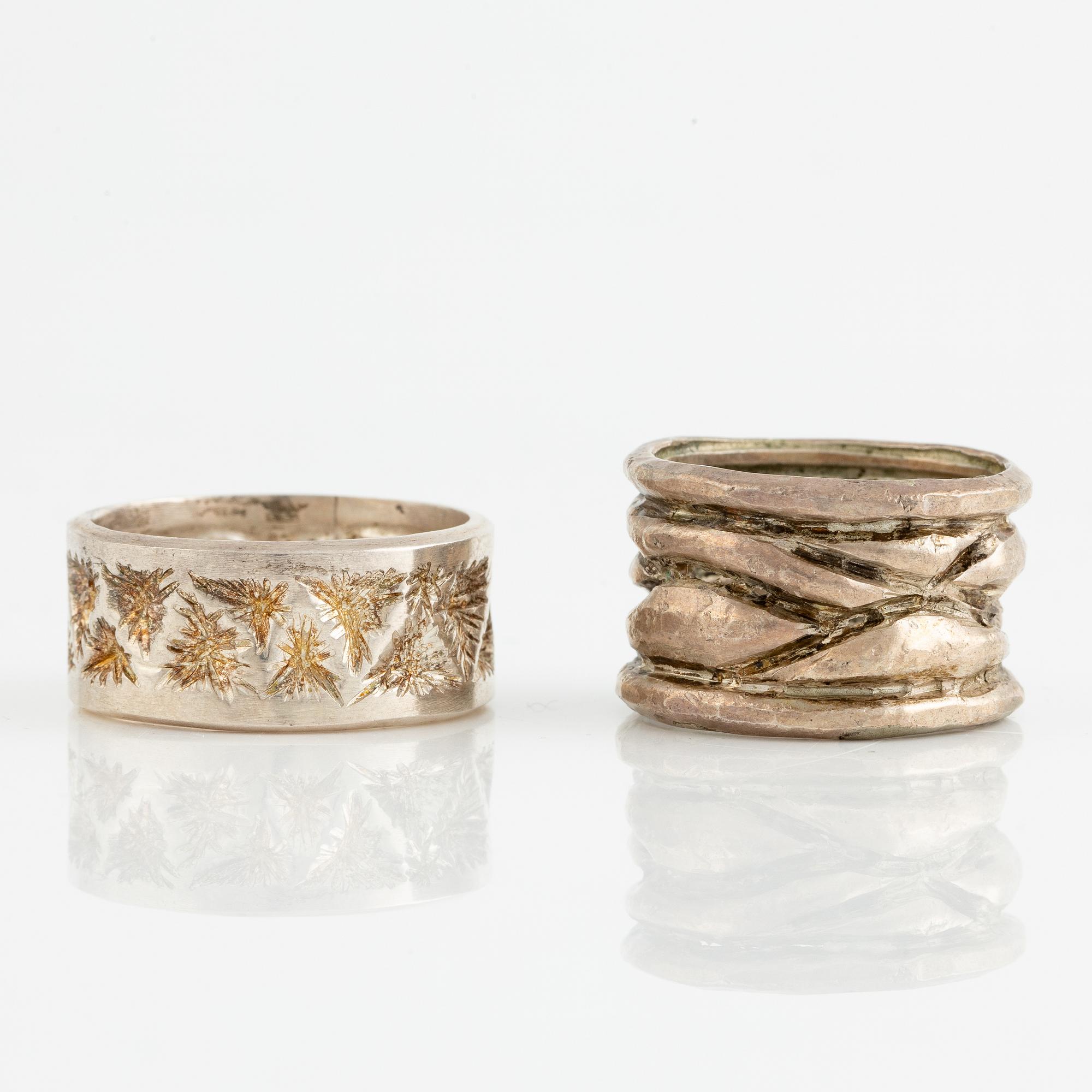 Lars Arby, six rings, silver, Gothenburg approx. 1966 and 1976.