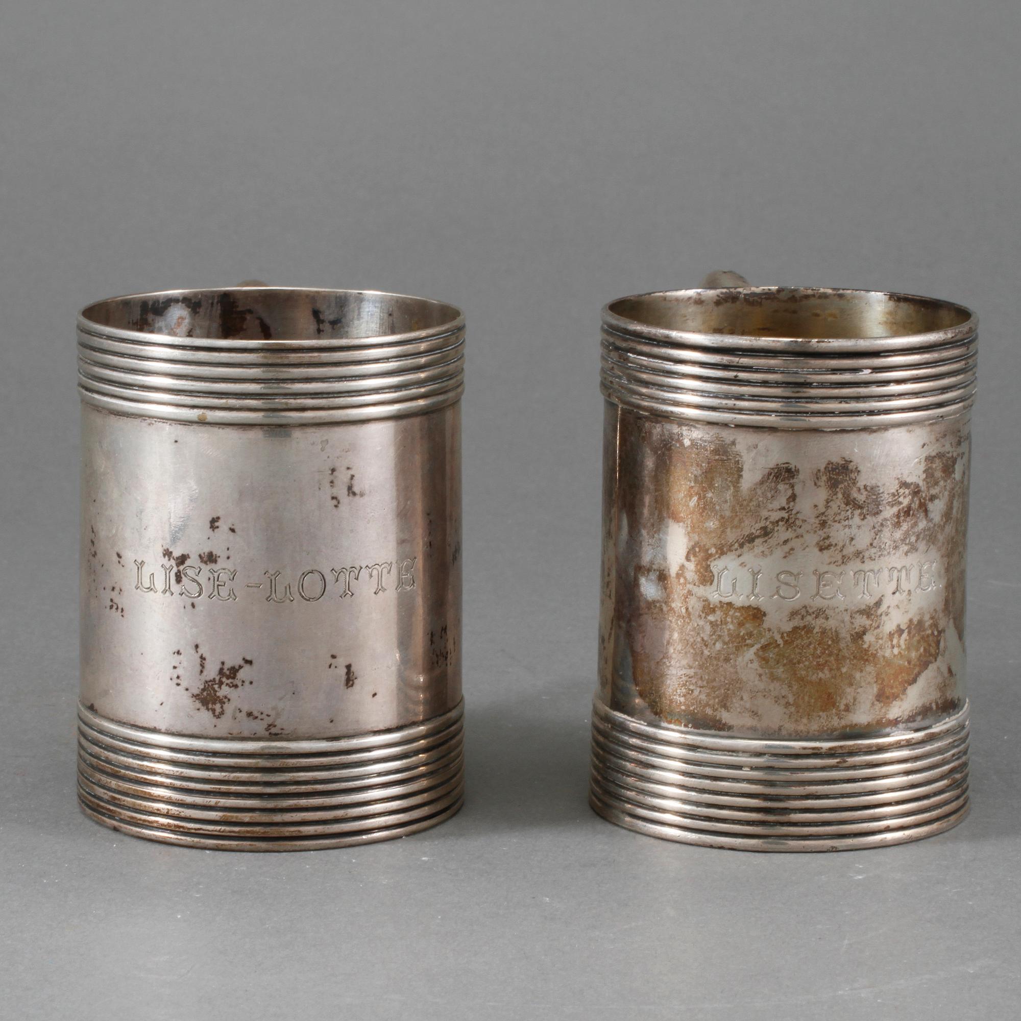 BÄGARE, 2 st, silver, Anton Michelsen, Köpenhamn, 1889 samt 1917, vikt 328 g.