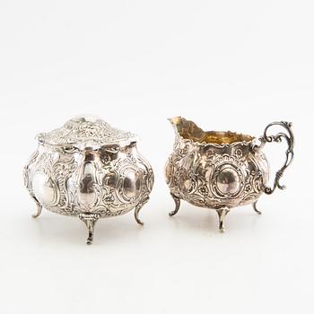 Sugar bowl and cream jug silver Rococo style Gewe Malmö 1962.