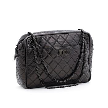560. CHANEL, a quilted black leather shoulder bag, "Camera bag 2.55".