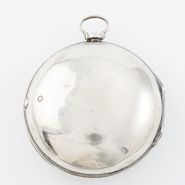 A silver double-case pocket watch by Robert Markham (watchmaker in London c 1725).